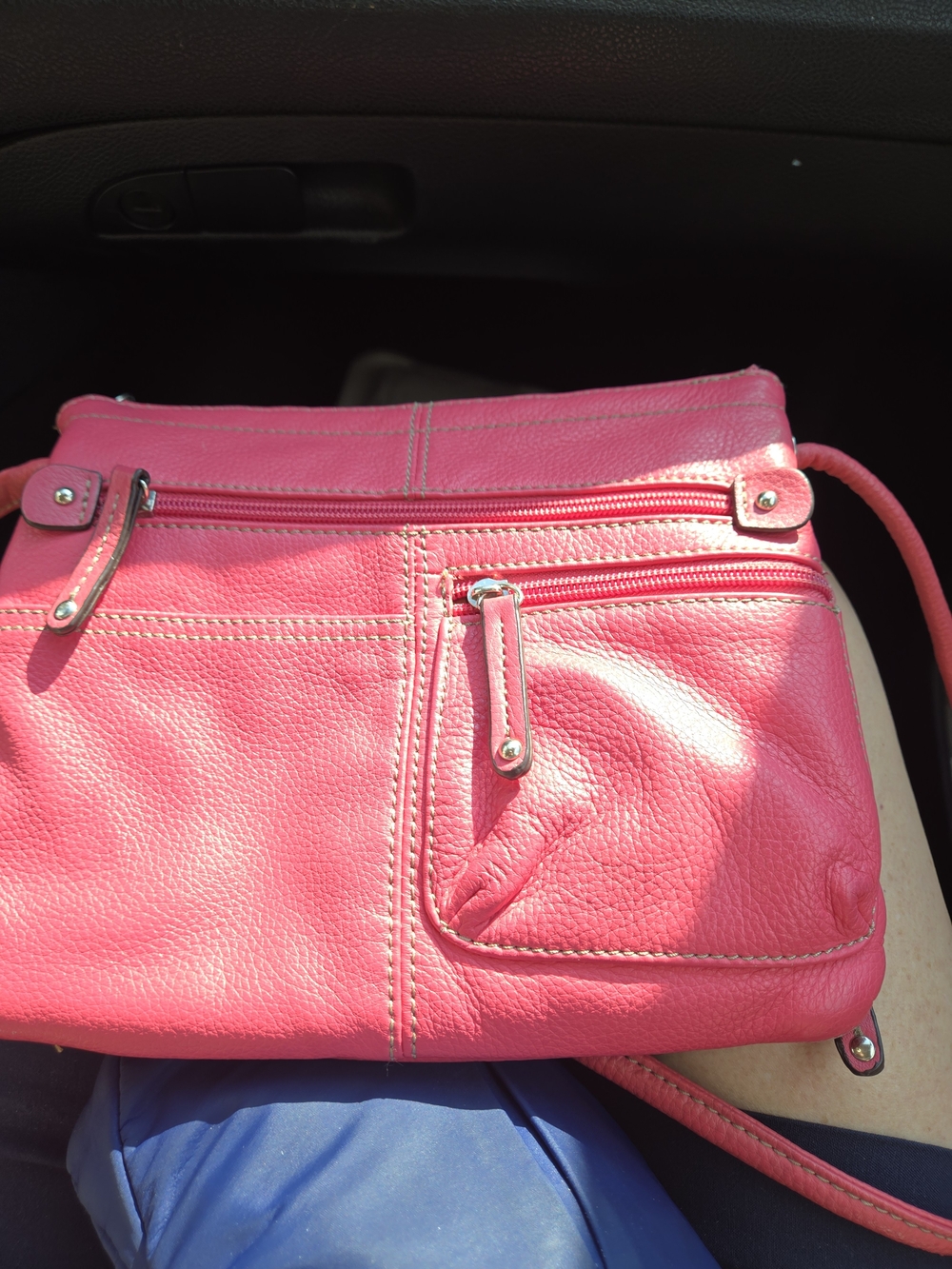 Tignanello Pink Pebbled Leather Multi-Pocket Organizer Crossbody Bag